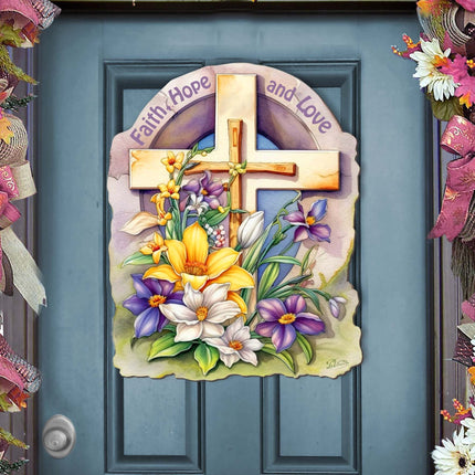 Faith, Hope, and Love Cross Holiday Door Decor by G. Debrekht - Easter Spring Decor - 8688160H-0
