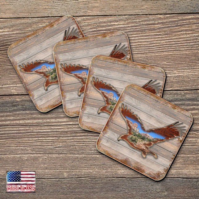 Eagle Wooden Cork Coasters Gift Set of 4 by Nature Wonders - Nature Wildlife Decor  - 8199417C-S4-0