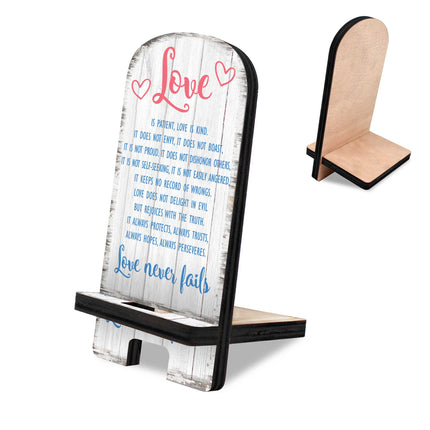 Love Never Fails Cell Phone Stand Family Decor Wood Mobile Tablet Holder Charging Station Organizer - 892061-0