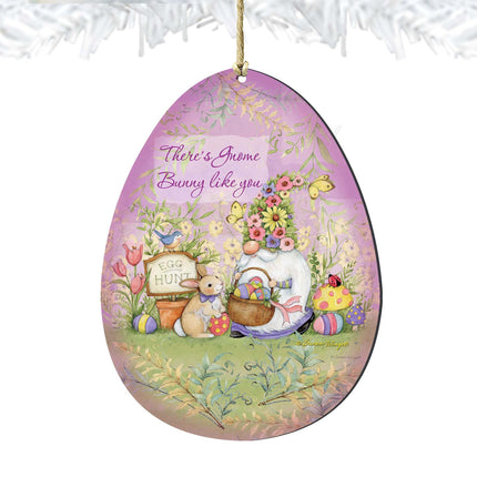 Bunny Garden Gnome Egg Wooden Ornaments by Susan Winget - Easter Spring Decor - 8471121-SW-4