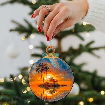 Coastal Christmas Decor - Ocean Sunset Wooden Ornaments by G. DeBrekht Coastal Holiday Decor - 8688171-3