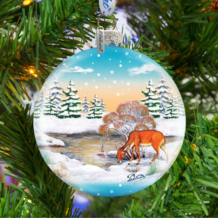 Winter Reindeer Ball Glass Ornament by G. DeBrekht - Wildlife Holiday Décor - 73416-4