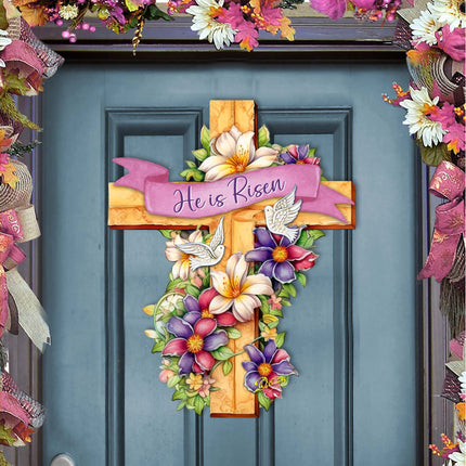 He is Risen Cross Holiday Door Decor by G. Debrekht - Easter Spring Decor - 8688162H-4