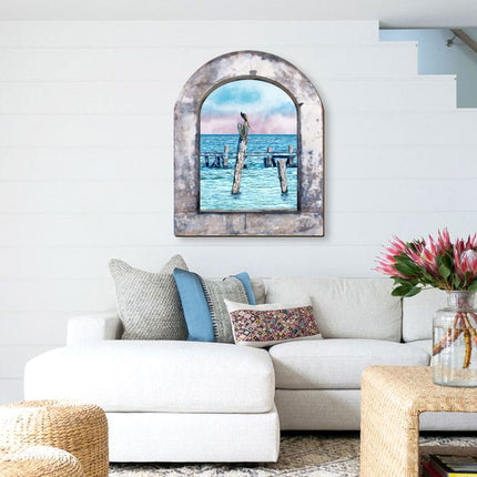 Ocean Paradise Pelican Wooden Wall Art by G. DeBrekht - Coastal Sea-Life Decor - 8491004W-1