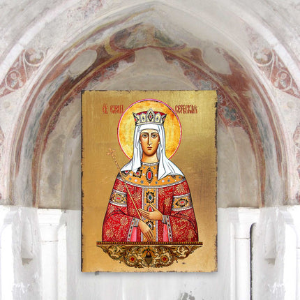 Saint Elena Wooden Gold Plated Religious Orthodox Sacred Icon - Inspirational Icon Decor - 85061-3