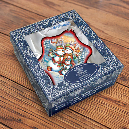 Cheerful Snowmen Snowflake Glass Ornament by G. Debrekht - Christmas Santa Snowman Decor - 754-046-4