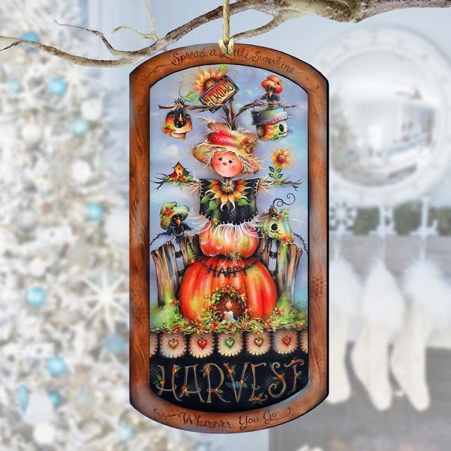 Harvest Pumpkin Scarecrow Wooden Ornaments by Jamie Mills-Price Thanksgiving Decor - 8611075-MP-0