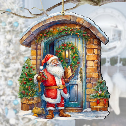 Joyful Moments at the Doorstep Wooden Ornaments by G. Debrekht Christmas Santa Snowman Decor - 8611046-0