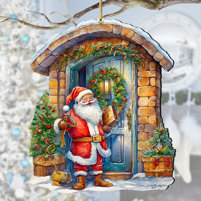 Joyful Moments at the Doorstep Wooden Ornaments by G. Debrekht Christmas Santa Snowman Decor - 8611046-0