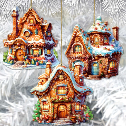Fairy Tale Houses Wooden Ornaments Set of 3 by G. Debrekht - Christmas Decor - 8100191S3-4
