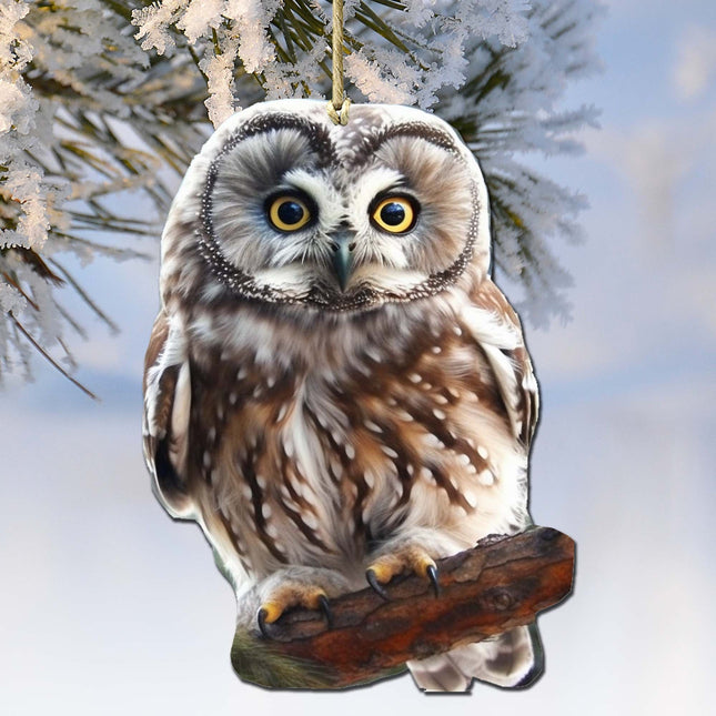 Alaskan Boreal Owl Wooden Ornaments by G.Debrekht - Wildlife Holiday Decor - 8710004-3-0