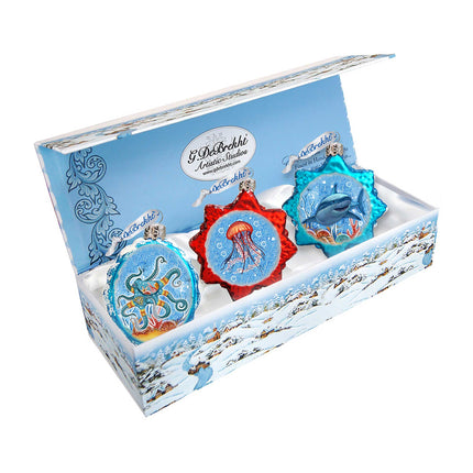 Under the Sea Mercury Glass Ornaments Set of 3 by G. DeBrekht - Coastal Holiday Decor - 770136S3-4