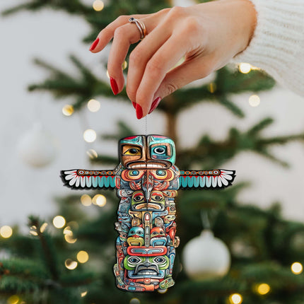 Alaskan Totem Pole Wooden Ornaments by G.Debrekht - Wildlife Holiday Decor - 8710117-1-3