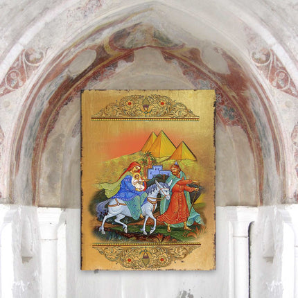 Flight to Egypt Wooden Gold Plated Religious Orthodox Sacred Icon - Inspirational Icon Decor - 85016-3