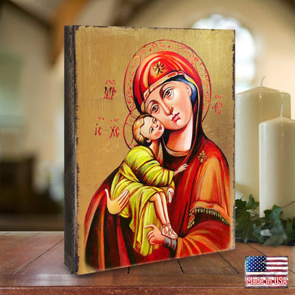 Vladimir Virgin Mary Wooden Gold Plated Religious Orthodox Sacred Icon - Inspirational Icon Decor - 85011-1