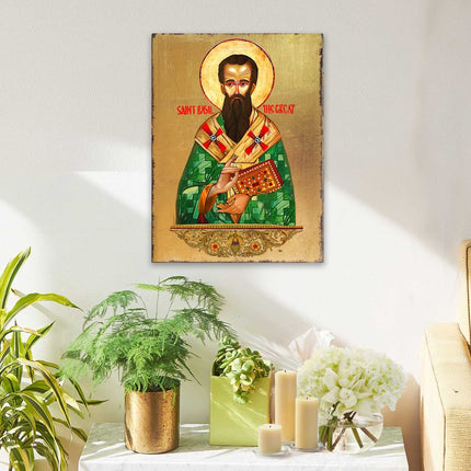 Saint Basil Wooden Gold Plated Religious Christian Sacred Icon - Inspirational Icon Decor - 85053-2