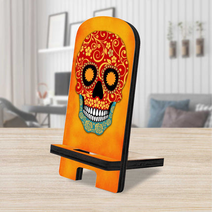 The Skull Cell Phone Stand Halloween Decor Wood Mobile Tablet Holder Charging Station Organizer - 892031-0