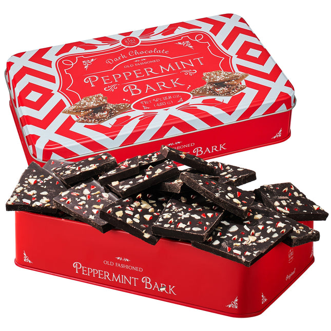 Dark Chocolate Premium Peppermint Bark - 450G Holiday Bark Assorted Squares - Christmas Candy, Sweets Gift Tin, Old Fashioned Holiday Treat for Stocking Stuffer, Party - Made in Turkey-0