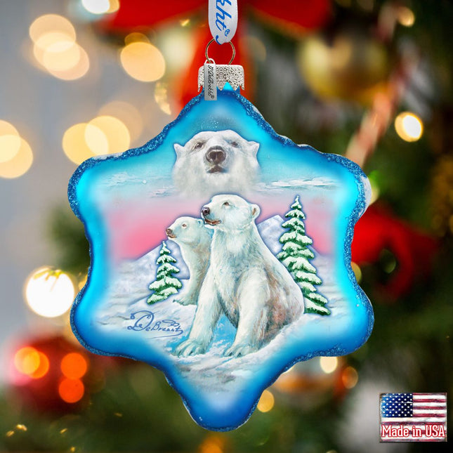 Polar Bear Snowflake Glass Ornament by G. DeBrekht - Wildlife Holiday Decor - 754-001-0