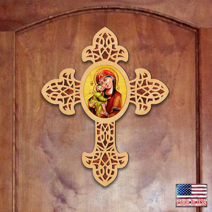 Vladimir Virgin Mary Pointy Wooden Cross by Museum Icons - Inspirational Icon Decor - 88311-1