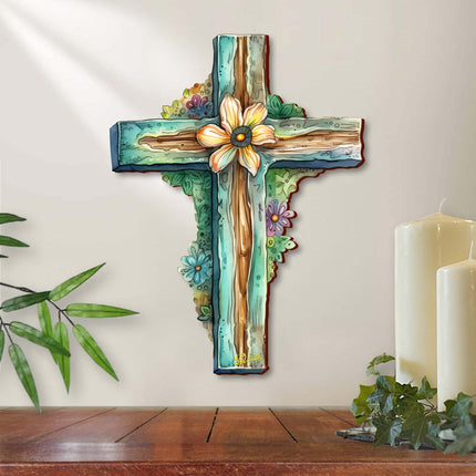 Teal Wooden Cross by G. Debrekht - Easter Spring Decor - 88164-1
