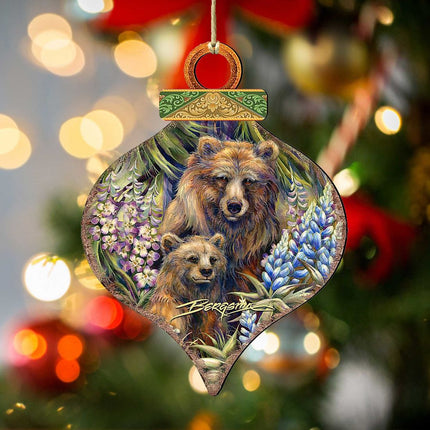 Grin Bear it Grizzly Mother Cub Wooden Ornaments by J. Bergsma - Wildlife Holiday Decor - 8591947-JB-3