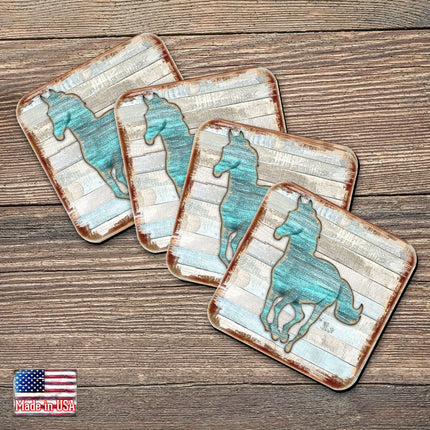 Horse Wooden Cork Coasters Gift Set of 4 by Nature Wonders - 8198157-9C-0