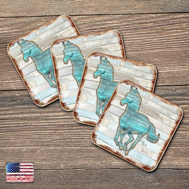 Horse Wooden Cork Coasters Gift Set of 4 by Nature Wonders - 8198157-9C-0