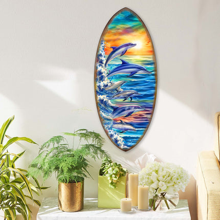 Dolphins Surfboard Coastal Wall Art by G. DeBrekht - Coastal Holiday Decor - 8490129HS-3