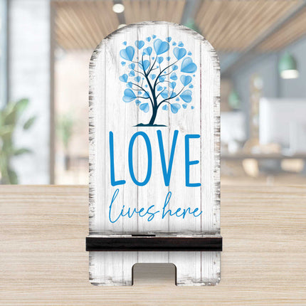 Love Lives Here Cell Phone Stand Family Decor Wood Mobile Tablet Holder Charging Station Organizer - 892062-2