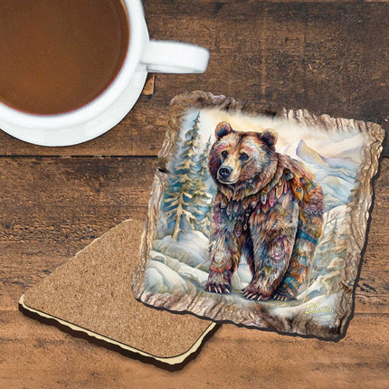 Grizzly Bear Wooden Cork Coasters Gift Set of 4 by Nature Wonders Nature Wildlife Decor  - 95397C-S4-2