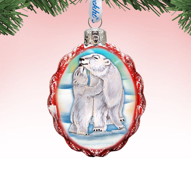 Santa Polar Bear Cubs Mercury Glass Ornament by G. DeBrekht - Wildlife Holiday Decor - 771020-0