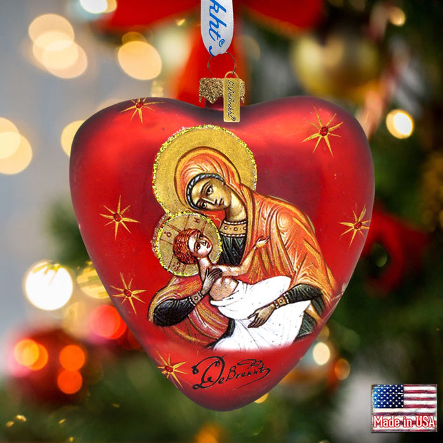 Mary and Jesus Heart Glass Ornament by G. DeBrekht - Nativity Holiday Decor - 73231-0