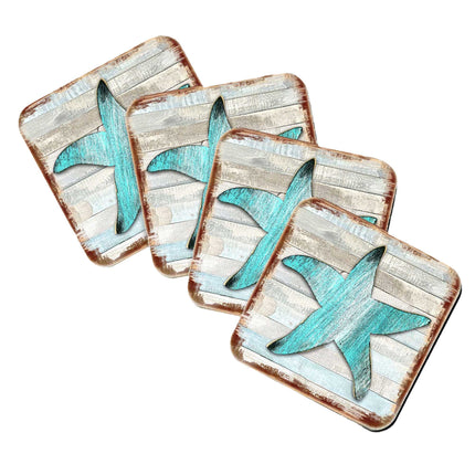 Starfish Coastal Wooden Cork Coasters Gift Set of 4 by Nature Wonders - Coastal Sea-Life Decor - 8198531-9C-S4-4