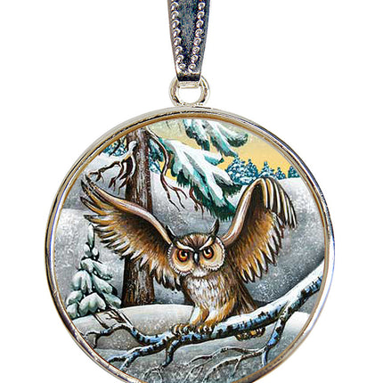 Fluttering Owl Silver Plated Mother of Pearl Jewelry Necklace - 44012-0