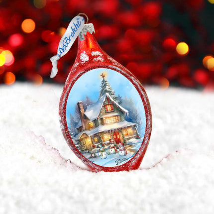 Christmas Cottage Drop Glass Ornament by G. Debrekht Christmas Santa Snowman Decor - 757-042-3