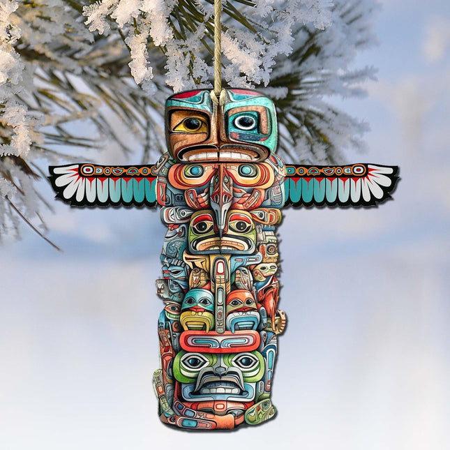 Alaskan Totem Pole Wooden Ornaments by G.Debrekht - Wildlife Holiday Decor - 8710117-1-0