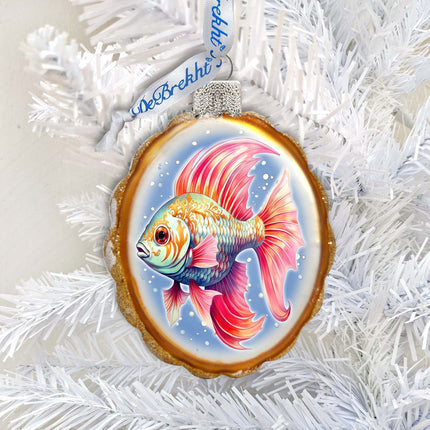 Coastal Decorations - Red Fins Fish Keepsake Glass Ornaments by G. Debrekht - Christmas Decor - 777408-1