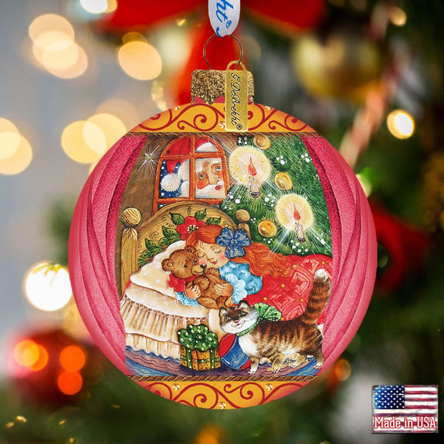 Night Before Christmas Glass Ornament by G. DeBrekht - Christmas Santa Snowman Decor - 73613-0