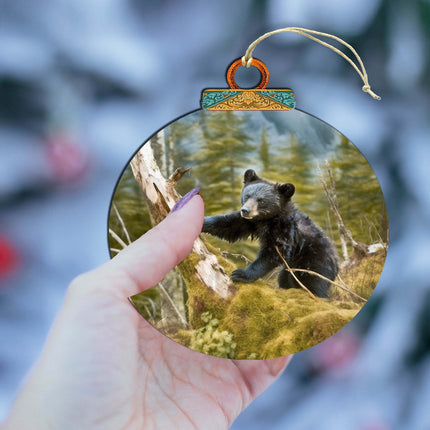 Playful Black Bear Cub Wooden Ornaments by G.Debrekht - Wildlife Holiday Decor - 870071-3