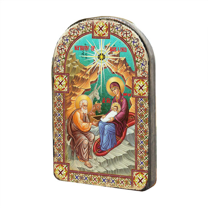 Orthodox Nativity Wooden Gold Plated Religious Christian Sacred Icon - Inspirational Icon Decor - 86052-4