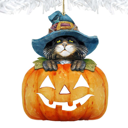 Halloween Cat Pumpkin Wooden Ornaments Fall by G. DeBrekht - Thanksgiving Halloween Decor - 8158416-4