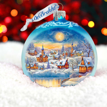 Magic Winter Village Ball Glass Ornament by G. Debrekht - Christmas Santa Snowman Decor - 73377-3