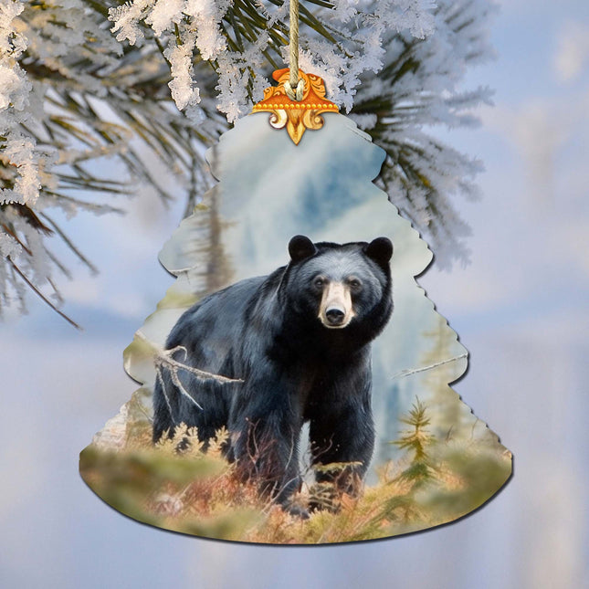 Alaskan Black Bear Tree Wooden Ornaments by G.Debrekht - Wildlife Holiday Decor - 870008-0