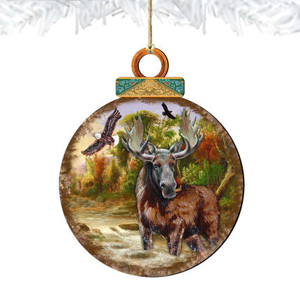 Woodsy Moose Ball Wooden Ornaments by G. DeBrekht - Wildlife Holiday Decor - 8025215-4