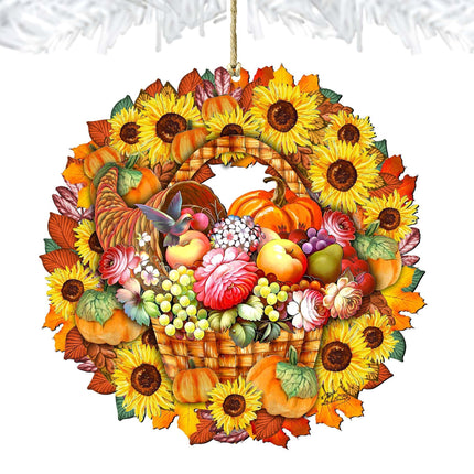 Flower Fall Wreath Wooden Ornaments by G. DeBrekht - Thanksgiving Halloween Decor - 8185305-5-4