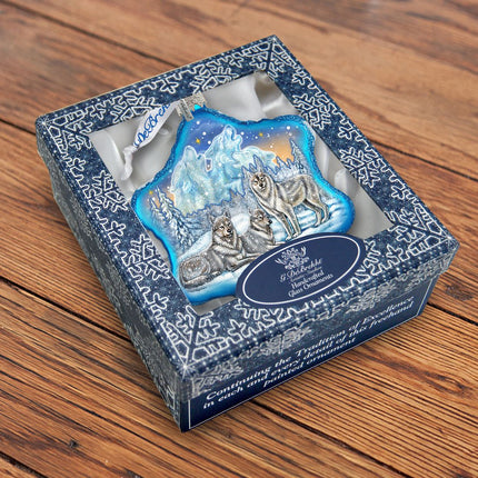 Winter Wolves Snowflake Glass Ornament by G. DeBrekht - Wildlife Holiday Decor - 754-012-1