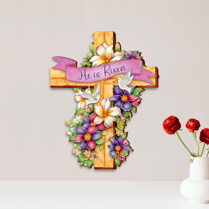 He is Risen Wooden Cross by G. Debrekht - Easter Spring Decor - 88162-0