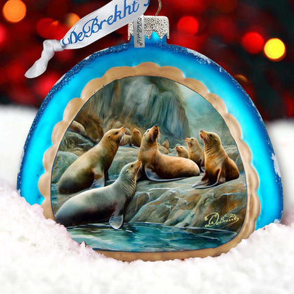 Coastal Sea Lions Rainbow Glass Ornament by G. Debrekht - Wildlife Holiday Décor - 756-023-0