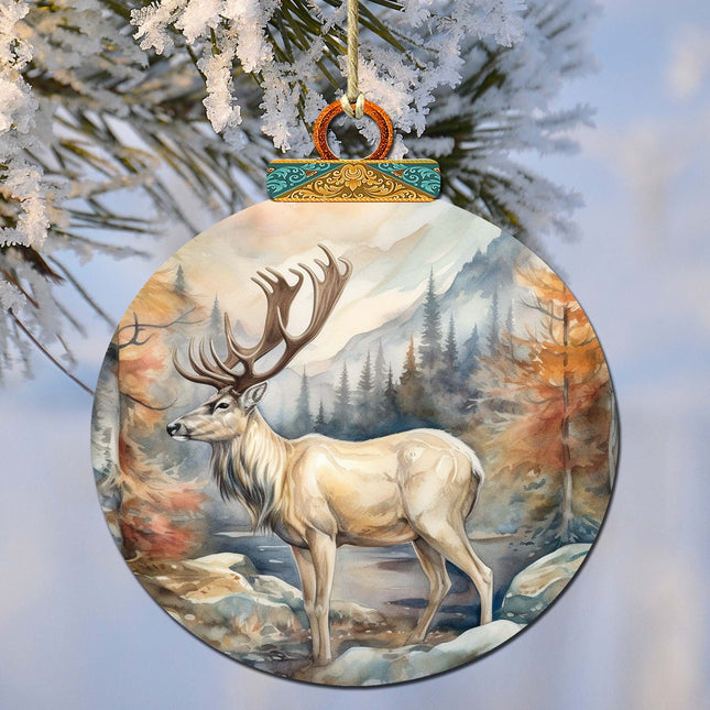 Elk in Alaskan Heights Wooden Ornaments by G.Debrekht - Wildlife Holiday Decor - 870056-0